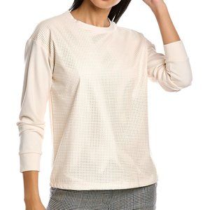 Anne Klein faux leather perforated long sleeve Serenity top NWT Large L GILT